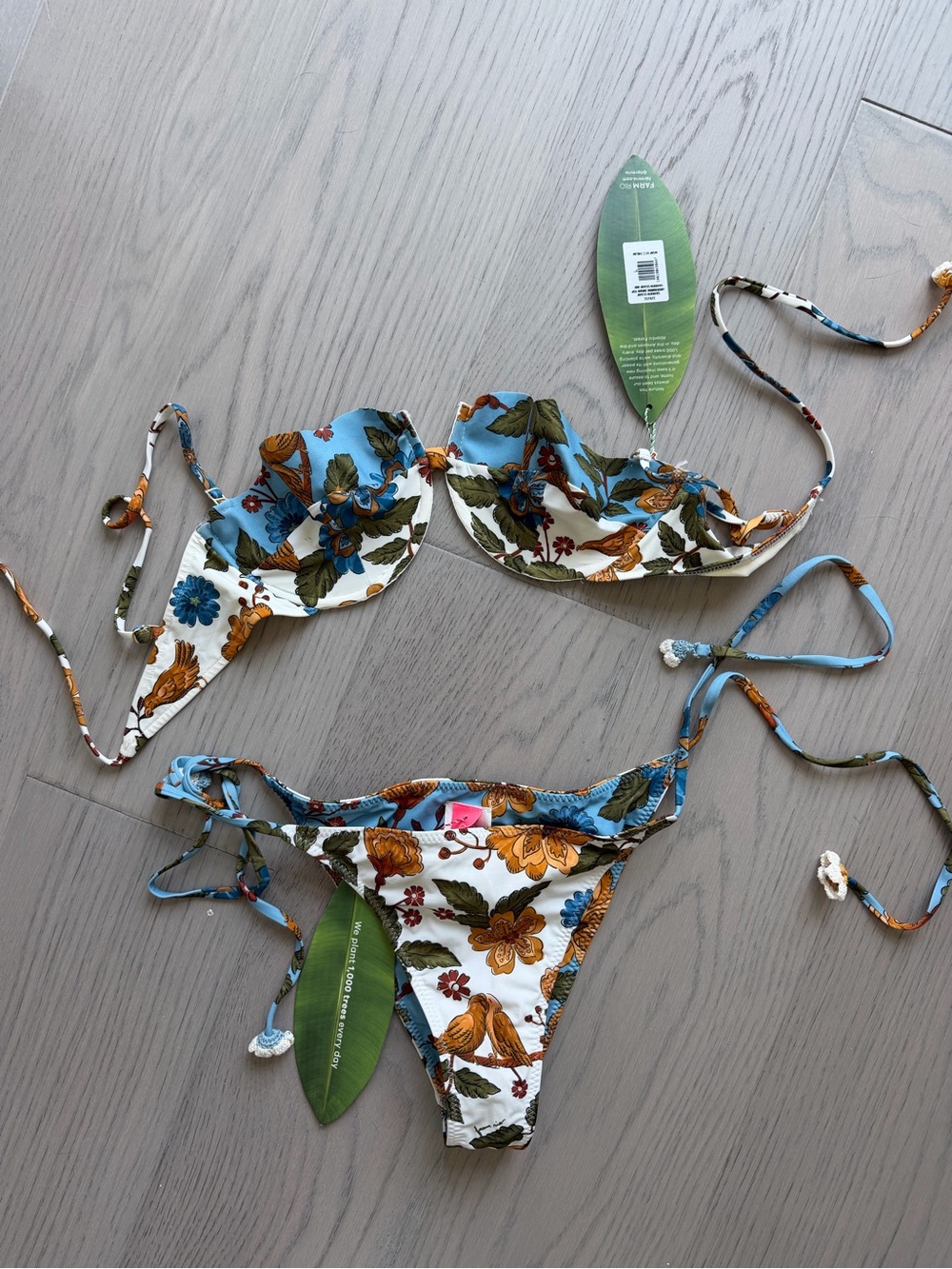 FARM Rio reversible Blue Floral Tie-Side Bikini Set